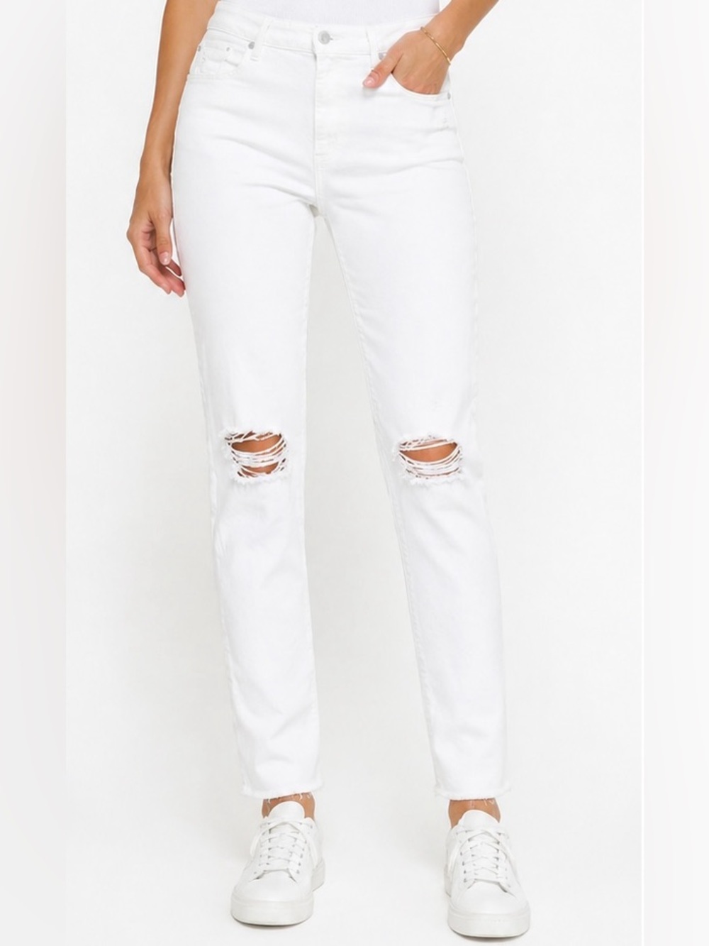 PAIGE White Distressed Noella High Rise Jeans Women’s S:32 Cropped Raw Hem Denim